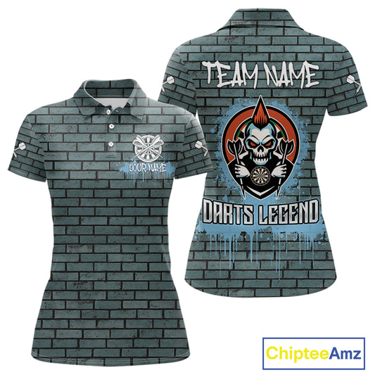 Brick Wall Skull Dartboard Women's Grunge Darts Shirt - Custom Dart Player Uniform NYN0519