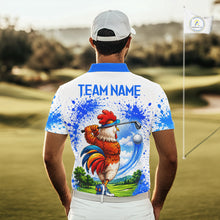 Load image into Gallery viewer, Man wearing rooster golfer golf polo shirt on golf course