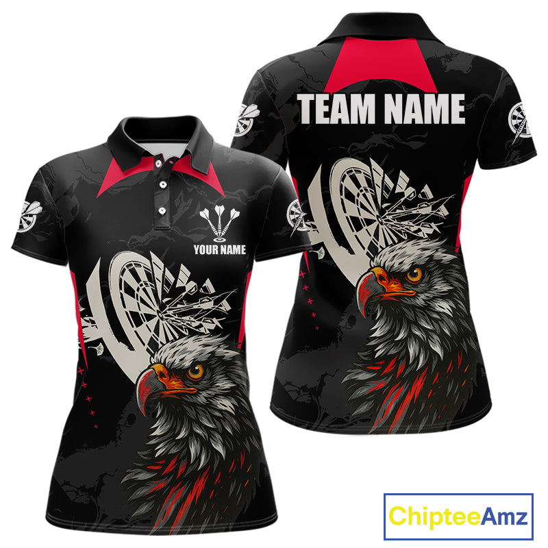Eagle Cracked Dartboard Custom Red Darts Polo Shirt For Women - Darts Team Jersey NYN0740