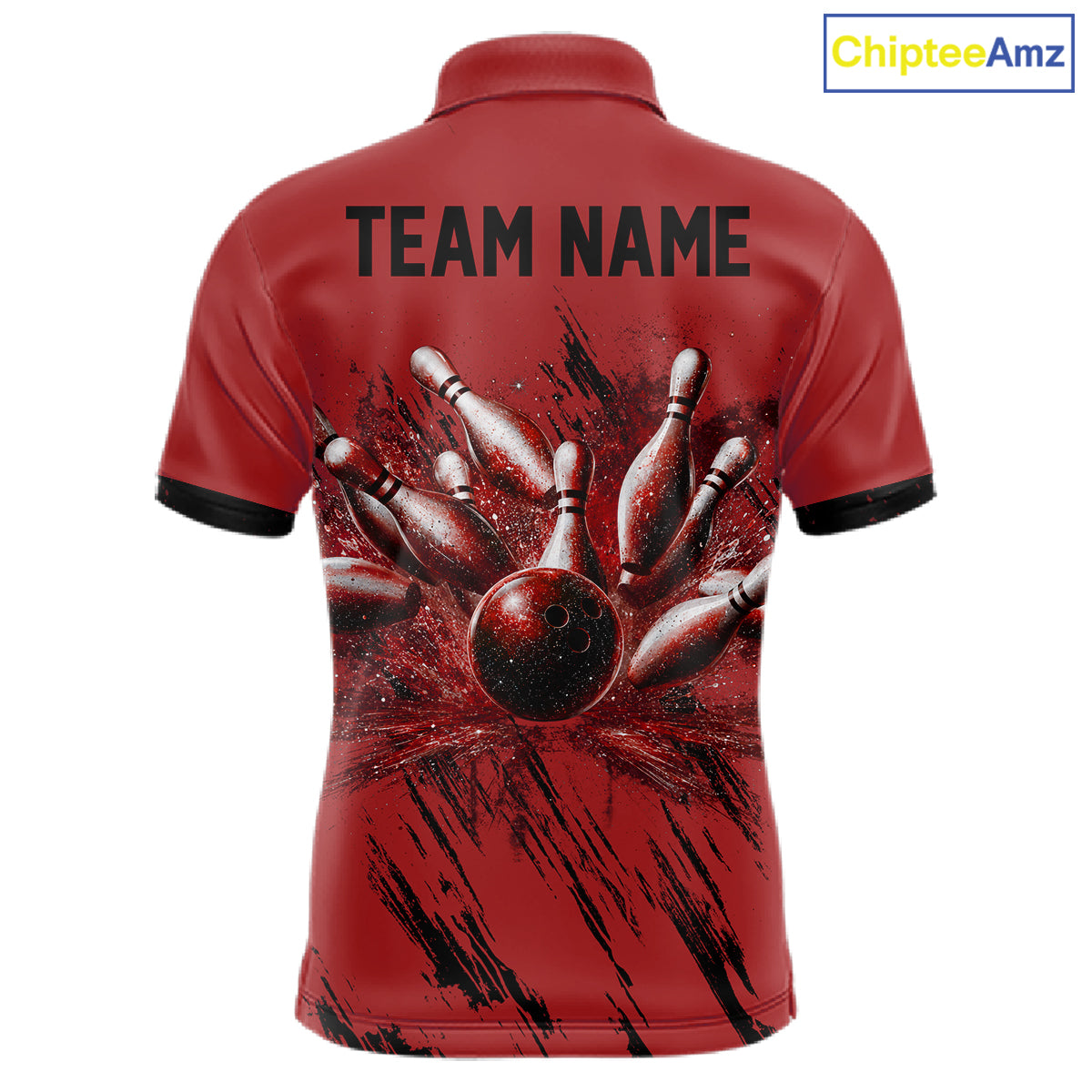 Retro Red Argyle Bowling Polo with personalized bowling team name, retro sportswear, classic bowling apparel, league uniform.