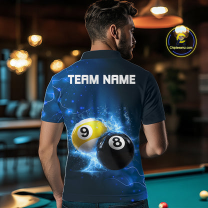 Custom 8 Ball & 9 Ball Mens Billiard Shirt Personalized Thunder Blue Billiard Tournament Jerseys NYN3777