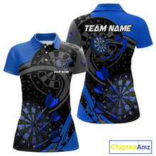 Load image into Gallery viewer, Custom Black &amp; Blue Cracked Dartboard Women Dart Shirt Outfits Polo &amp; 1/4-Zip Dart Jersey NYN1047