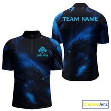 Load image into Gallery viewer, Personalized Black And Blue Flames Dragon Dart Quarter-Zip Shirts For Men Dart Team Jerseys NYN2188