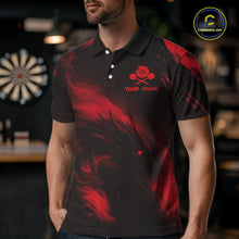 Load image into Gallery viewer, Personalized Black And Red Flames Dragon Dart Polo Shirts For Men Dart Team Jerseys NYN2189