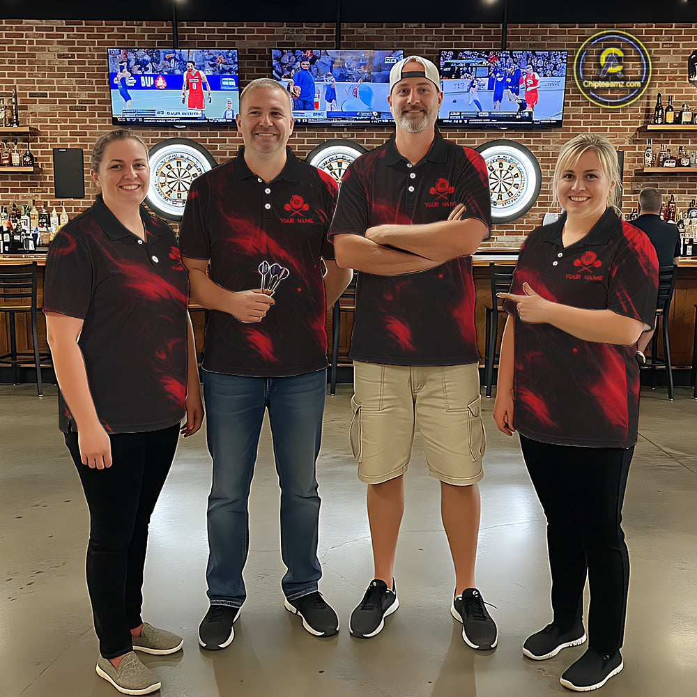Personalized Black And Red Flames Dragon Dart Polo Shirts For Women Dart Team Jerseys NYN2189