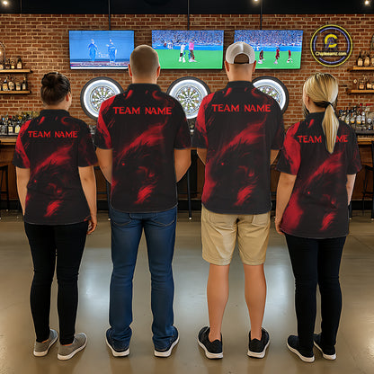 Personalized Black And Red Flames Dragon Dart Polo Shirts For Women Dart Team Jerseys NYN2189