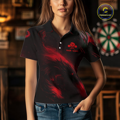Personalized Black And Red Flames Dragon Dart Polo Shirts For Women Dart Team Jerseys NYN2189
