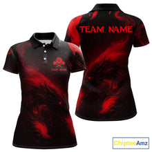 Load image into Gallery viewer, Personalized Black And Red Flames Dragon Dart Polo Shirts For Women Dart Team Jerseys NYN2189