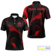 Load image into Gallery viewer, Personalized Black And Red Flames Dragon Dart Polo Shirts For Men Dart Team Jerseys NYN2189