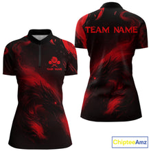 Load image into Gallery viewer, Personalized Black And Red Flames Dragon Dart Quarter-Zip Shirts For Women Dart Team Jerseys NYN2189