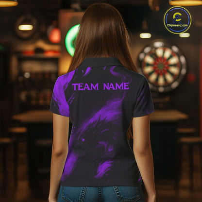 Personalized Black And Purple Flames Dragon Dart Polo Shirts For Women Dart Team Jerseys NYN2190