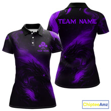 Load image into Gallery viewer, Personalized Black And Purple Flames Dragon Dart Polo Shirts For Women Dart Team Jerseys NYN2190