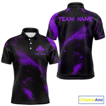 Load image into Gallery viewer, Personalized Black And Purple Flames Dragon Dart Polo Shirts For Men Dart Team Jerseys NYN2190