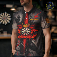 Load image into Gallery viewer, Personalized Raven Red Flames Crown Darts Polo Shirts For Men Cross Dart Gothic Jerseys NYN2194