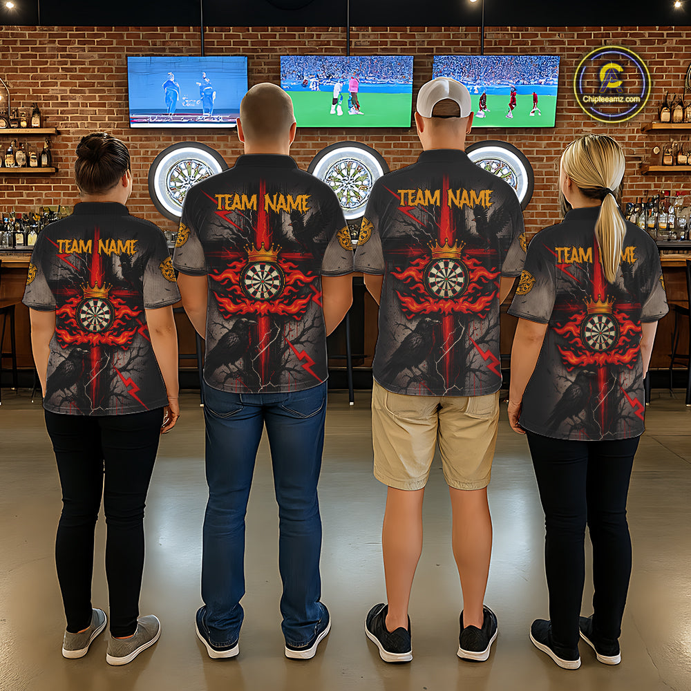 Personalized Raven Red Flames Crown Darts Polo Shirts For Men Cross Dart Gothic Jerseys NYN2194