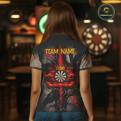 Personalized Raven Red Flames Crown Darts Polo Shirts For Women Cross Dart Gothic Jerseys NYN2194