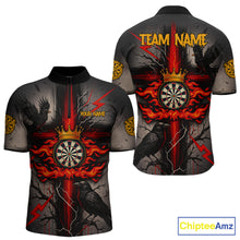 Load image into Gallery viewer, Personalized Raven Red Flames Crown Darts Quarter-Zip Shirts For Men Cross Dart Gothic Jerseys NYN2194