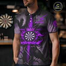 Load image into Gallery viewer, Personalized Raven Purple Flames Crown Darts Polo Shirts For Men Cross Dart Gothic Jerseys NYN2195