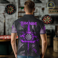 Load image into Gallery viewer, Personalized Raven Purple Flames Crown Darts Polo Shirts For Men Cross Dart Gothic Jerseys NYN2195