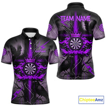 Load image into Gallery viewer, Personalized Raven Purple Flames Crown Darts Polo Shirts For Men Cross Dart Gothic Jerseys NYN2195