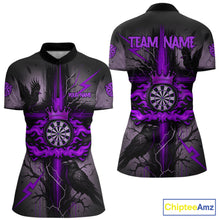 Load image into Gallery viewer, Personalized Raven Purple Flames Crown Darts Quarter-Zip Shirts For Women Cross Dart Gothic Jerseys NYN2195