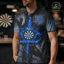 Load image into Gallery viewer, Personalized Raven Blue Flames Crown Darts Polo Shirts For Men Cross Dart Gothic Jerseys NYN2196