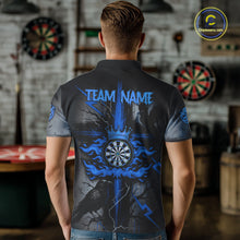 Load image into Gallery viewer, Personalized Raven Blue Flames Crown Darts Polo Shirts For Men Cross Dart Gothic Jerseys NYN2196