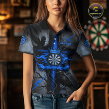 Load image into Gallery viewer, Personalized Raven Blue Flames Crown Darts Polo Shirts For Women Cross Dart Gothic Jerseys NYN2196