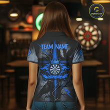 Load image into Gallery viewer, Personalized Raven Blue Flames Crown Darts Polo Shirts For Women Cross Dart Gothic Jerseys NYN2196