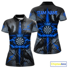 Load image into Gallery viewer, Personalized Raven Blue Flames Crown Darts Polo Shirts For Women Cross Dart Gothic Jerseys NYN2196