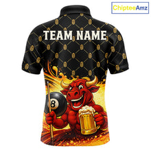 Load image into Gallery viewer, Beer &amp; Funny Bull Play Pool 8 Ball Men Billiard Team Shirt Custom Billiard Polo &amp; 1/4 Zip Attire NYN2475