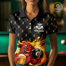 Load image into Gallery viewer, Beer &amp; Funny Bull Play Pool 8 Ball Women Billiard Team Shirt Custom Billiard Polo &amp; 1/4 Zip Attire NYN2475