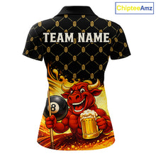 Load image into Gallery viewer, Beer &amp; Funny Bull Play Pool 8 Ball Women Billiard Team Shirt Custom Billiard Polo &amp; 1/4 Zip Attire NYN2475