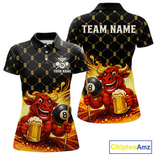 Load image into Gallery viewer, Beer &amp; Funny Bull Play Pool 8 Ball Women Billiard Team Shirt Custom Billiard Polo &amp; 1/4 Zip Attire NYN2475