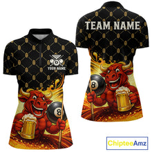 Load image into Gallery viewer, Beer &amp; Funny Bull Play Pool 8 Ball Women Billiard Team Shirt Custom Billiard Polo &amp; 1/4 Zip Attire NYN2475