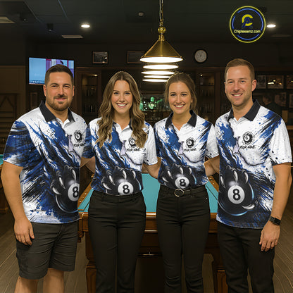 White And Blue Claws 8 Ball Billiard Pool Shirt For Women Custom Billiard Attire Team Jersey NYN3064