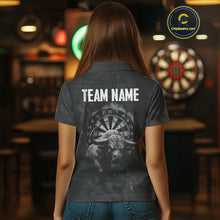 Load image into Gallery viewer, Custom Women's Darts Shirt With Shadow Bison &amp; Cracked Stone Texture, Darts Jersey NYN0284