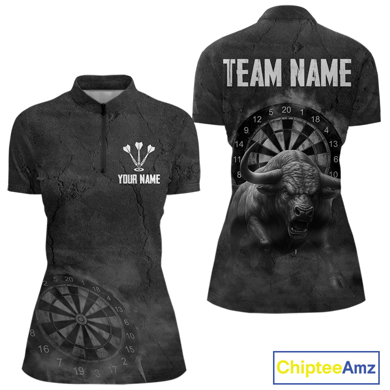 Custom Women's Darts Shirt With Shadow Bison & Cracked Stone Texture, Darts Jersey NYN0284