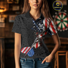 Load image into Gallery viewer, Custom American Flag Dart Arrow Black Dart Women Polo Shirt Patriotic Dart Team Jerseys NYN1625