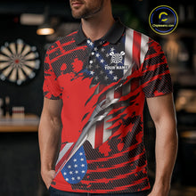 Load image into Gallery viewer, Custom American Flag Dart Arrow Black &amp; Red Dart Men Polo Shirt Patriotic Dart Jerseys NYN1626