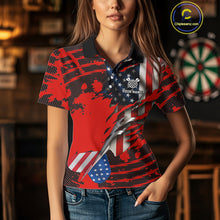 Load image into Gallery viewer, Custom American Flag Dart Arrow Black &amp; Red Dart Women Polo Shirt Patriotic Dart Jerseys NYN1626