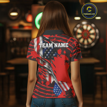 Custom American Flag Dart Arrow Black & Red Dart Women Polo Shirt Patriotic Dart Jerseys NYN1626