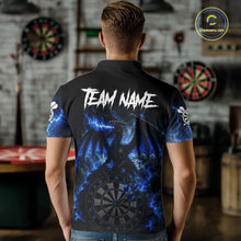 Load image into Gallery viewer, Man wearing thunder dragon blue dart shirt custom dart apparel