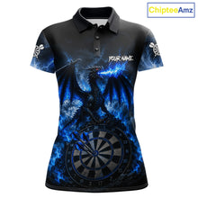 Load image into Gallery viewer, Women's thunder dragon dart polo shirt mockup lightning blue dart team jersey