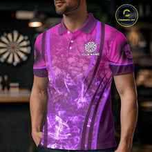 Load image into Gallery viewer, Purple Skull &amp; Flame Darts Men's Darts Polo Shirt Custom Name For Players NYN0750