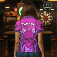Load image into Gallery viewer, Purple Skull &amp; Flame Darts Women's Darts Polo Shirt Custom Name For Players NYN0750