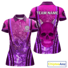 Load image into Gallery viewer, Purple Skull &amp; Flame Darts Women's Darts Polo Shirt Custom Name For Players NYN0750