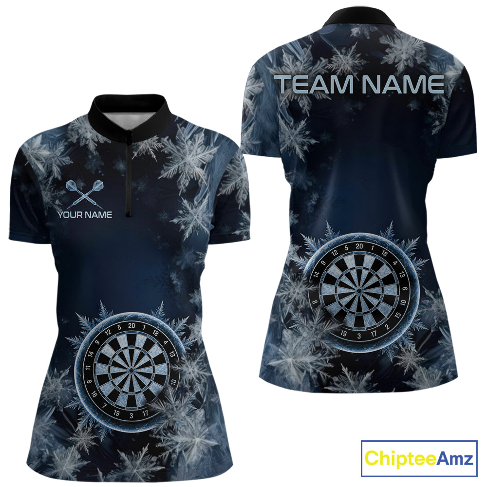Blue Snowflake Darts Polo & Quarter Zip Shirt For Women Custom Blue Icy Dart Team Dart Jersey NYN4090