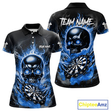 Load image into Gallery viewer, Custom Fire Flame Dartboard Lightning Blue Skull Dart Women Polo Jerseys Dart Team Shirt NYN1674