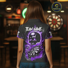 Load image into Gallery viewer, Custom Fire Flame Dartboard Lightning Purple Skull Dart Women Polo Jerseys Dart Team Shirt NYN1675
